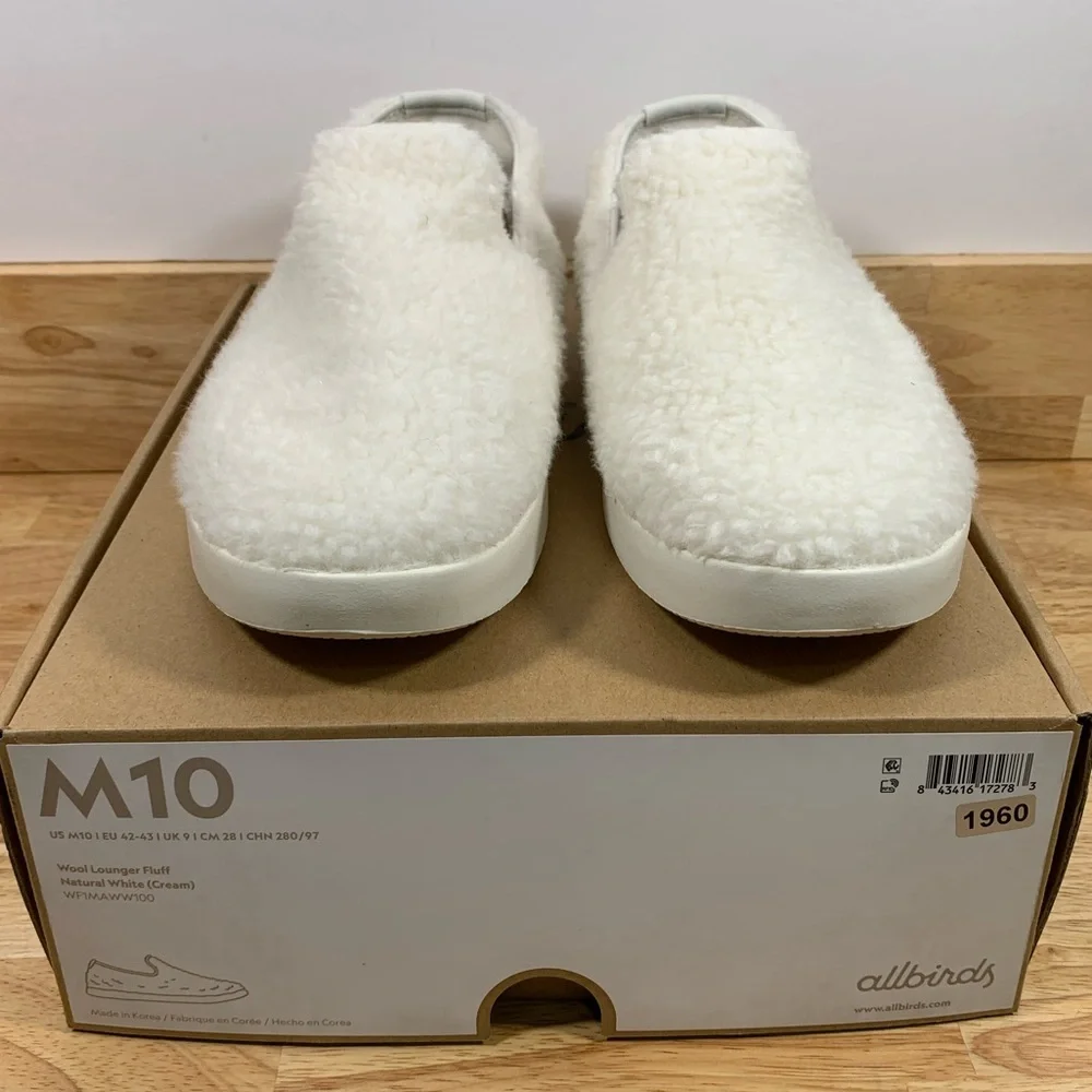 NEW Wool Lounger Fluff‎ Mens 10 Natural White Cream Merino Wool